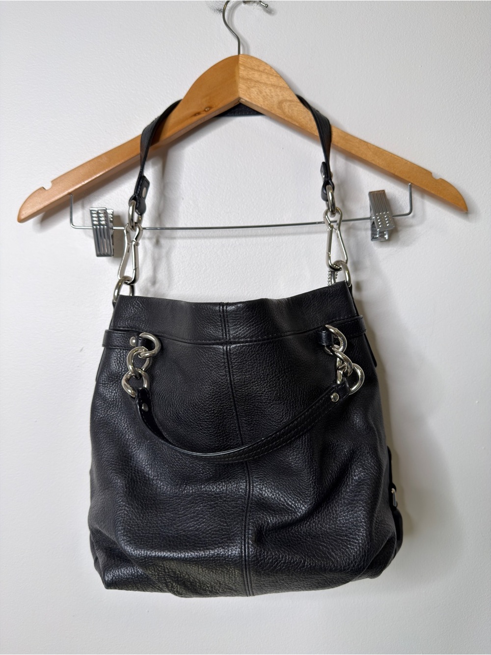 Coach Brooke Black Pebbled Leather Hobo Handbag Purse Silver Hardware
